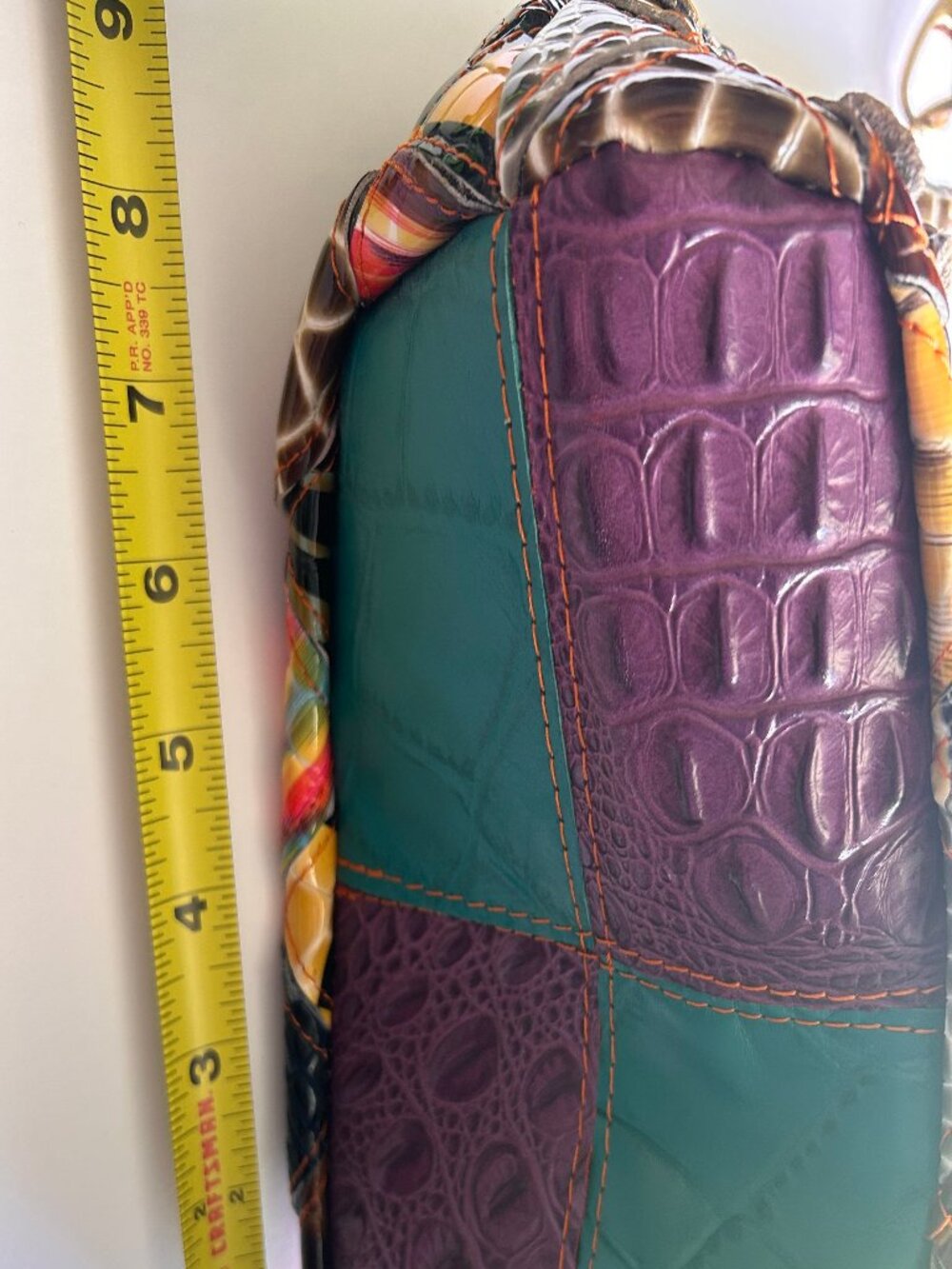 Boho Patchwork Floral Embossed Crossbody Bag | 3D Appliqué Flowers w/Rhinestone - Picture 13 of 15